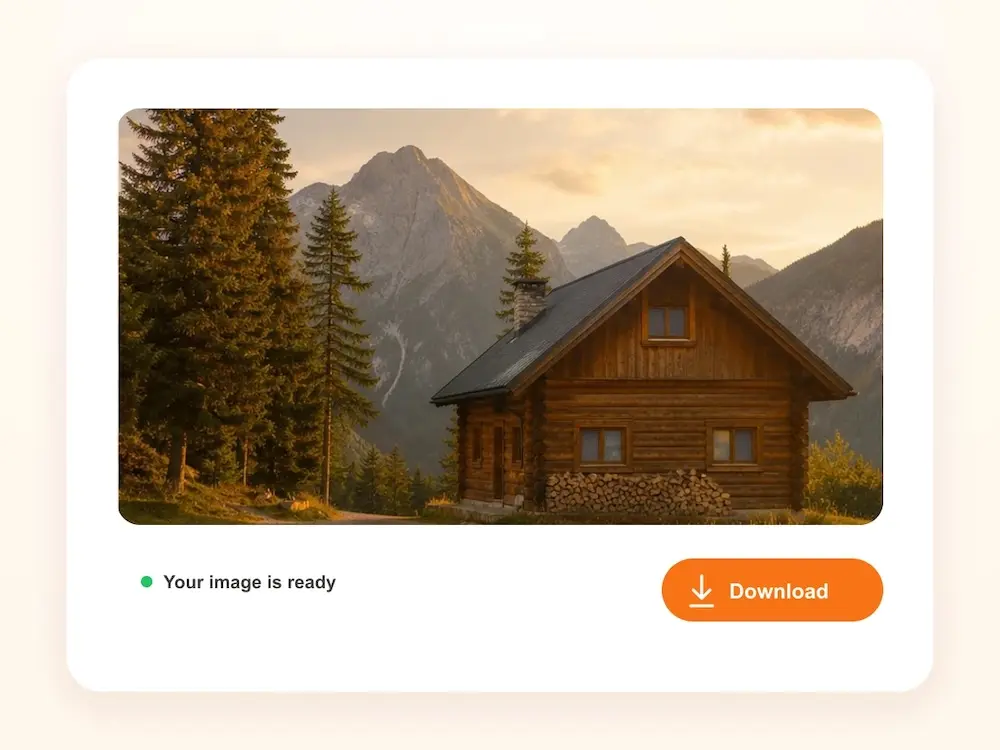 A finished AI-edited photo with a download button